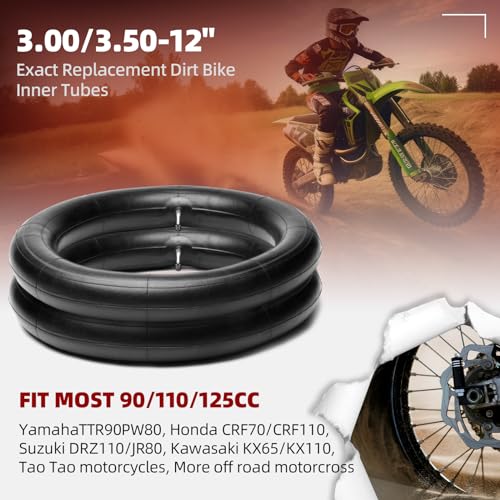 Image of (2 Pack) AR-PRO 3.00 /3.50-12 inch Exact Replacement Dirt Bike Inner Tubes with TR87 Bent Valve Stem - Highly Compatible with Honda CRF50 /XR70, Kawasaki KLX 110, and Yamaha TTR90 /TTR110
