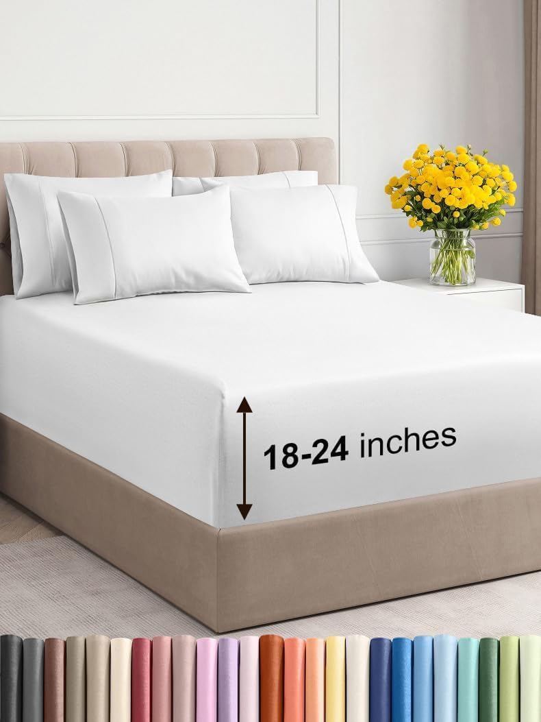 Extra Deep Queen Sheet Set - 6 Piece Breathable and Cooling Sheets - Hotel Luxury Bed Sheets Set - Easy & Secure Fit - Soft, Wrinkle Free and Comfy Sheets Set - White Sheet Set with Extra Deep Pockets Queen 01 - White