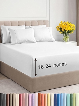 Luxury Extra Deep Queen Sheet Set - 6 Piece Cooling Bed Sheets - White