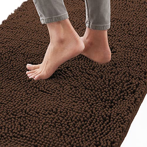 Image of Gorilla Grip Bath Rug 70x24, Thick Soft Absorbent Chenille, Rubber Backing Quick Dry Microfiber Mats, Machine Washable Rugs for Shower Floor, Bathroom Runner Bathmat Accessories Decor, Brown