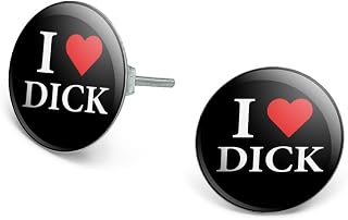 I Love Dick Heart Novelty Silver Plated Stud Earrings