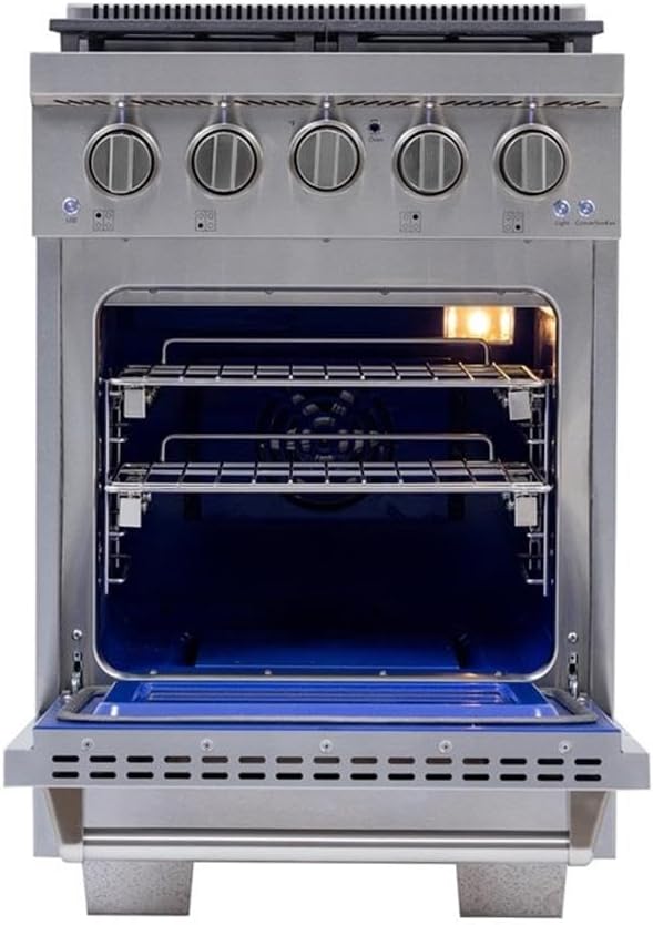 Pemberly Row 24" Propane Gas Range, Stainless Steel, True Simmer Burners, 4-Burner, 14,000 BTU Convection Oven, Electronic Ignition, Adjustable Shelves, Residential Kitchen Cooking Appliance