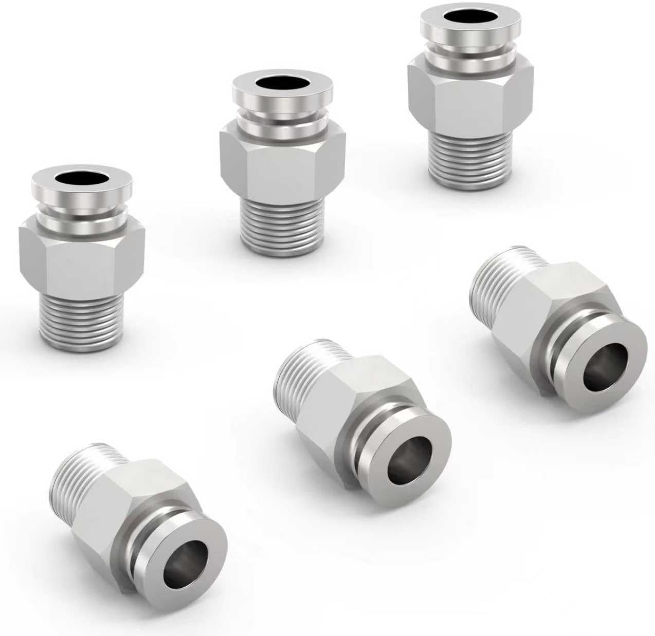 304 Stainless Steel 6Packs 3/8" OD Tube x 1/4" NPT Thread Straight Push to Connect Fittings,Pneumatic Male Quick Connect Air Line Hose Fittings Accessories
