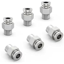 6-PACK 1/4" Tube OD x 1/4" NPT Thread Male Straight 304 Stainless Steel Push to Connect Fittings,PC-1/4-N2 Pneumatic Quick Connect Air Line Hose Fittings