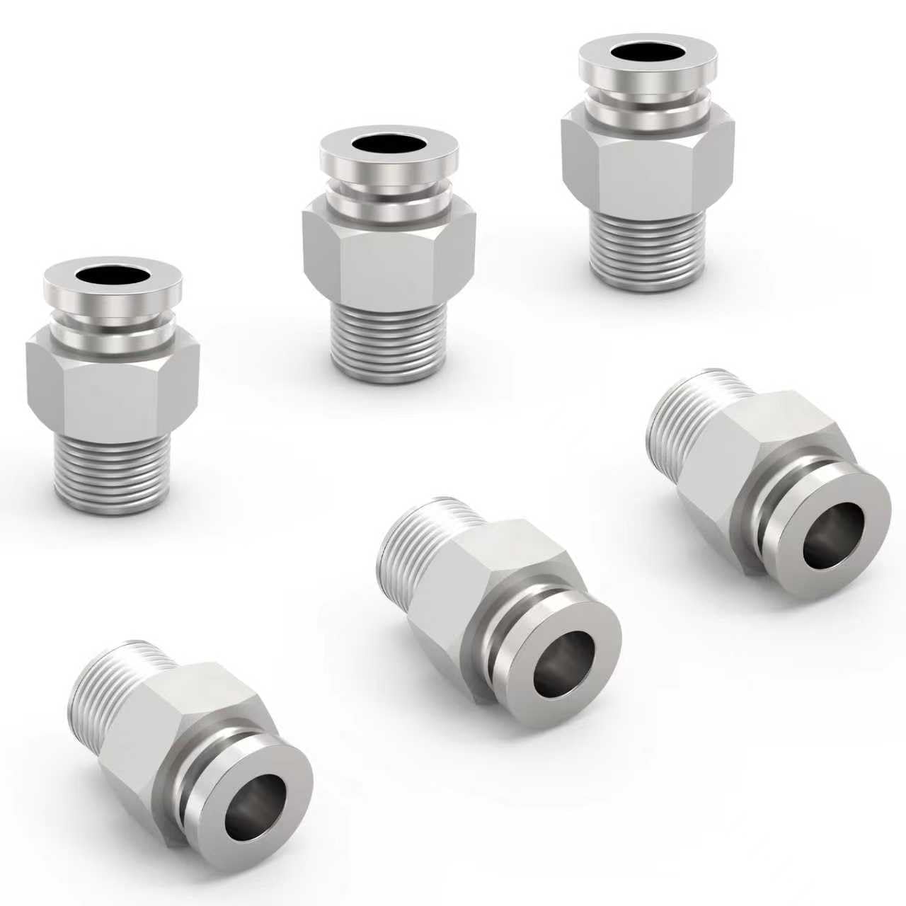 EterMutable 304 Stainless Steel 6Packs 1/4" OD Tube x 1/8" NPT Thread Straight Push to Connect Fittings,Pneumatic Male Quick Connect Air Line Hose