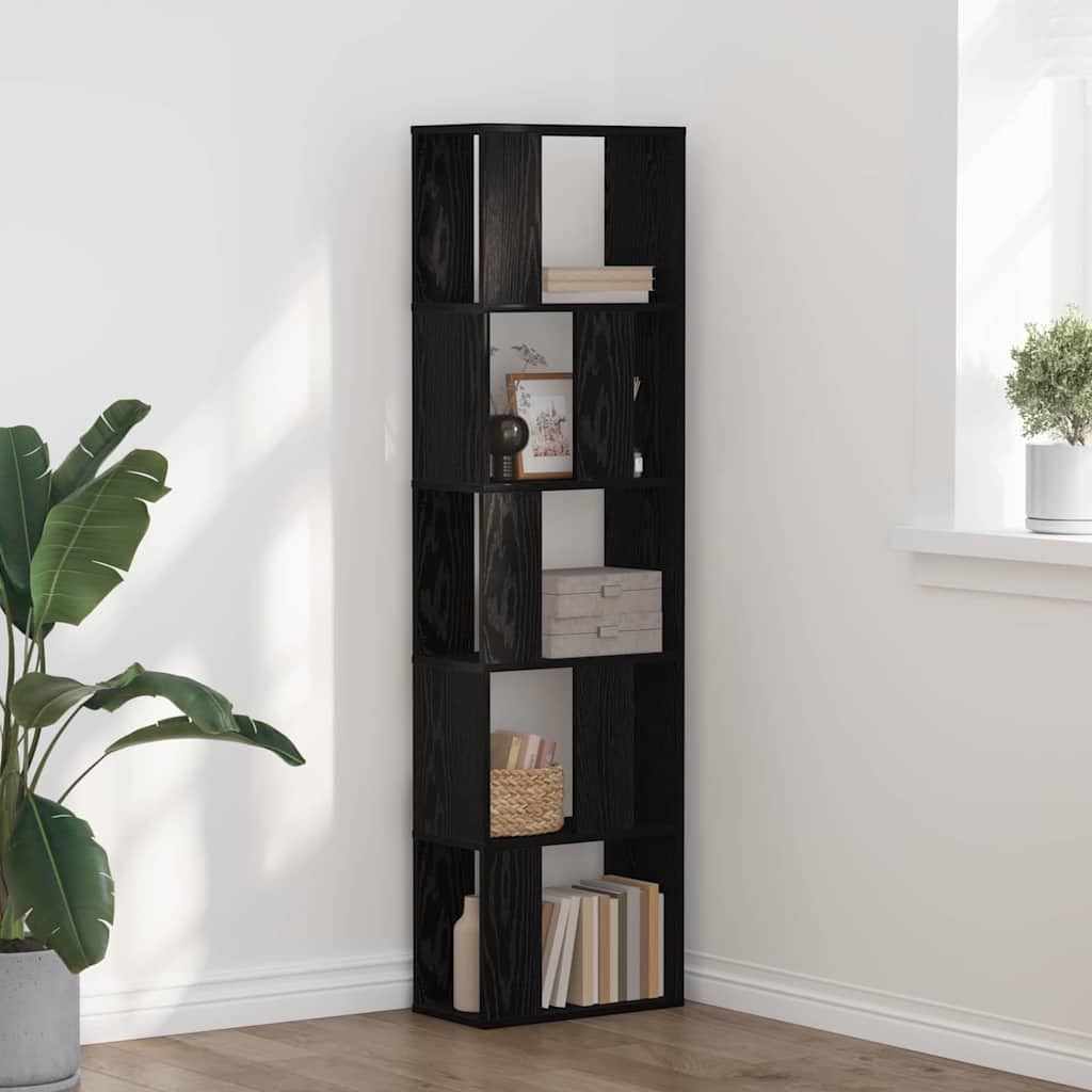 Libreria nera effetto rovere, 45 x 23,5 x 162,5 cm, con 5 ripiani, scaffale versatile per soggiorno, ufficio, cameretta dei bambini, corridoio, ideale per libri, documenti, decorazione e
