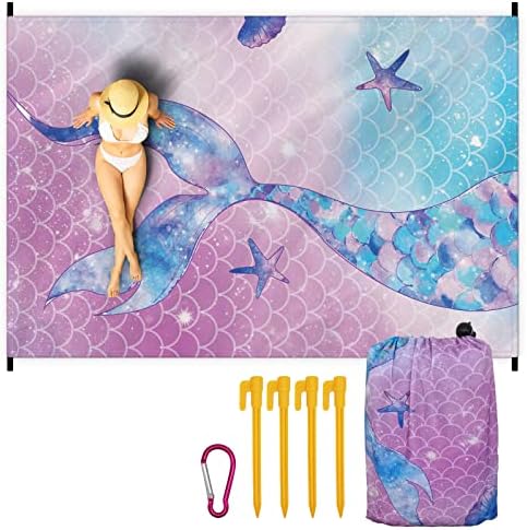 M-sorflly Extra Large Beach Blanket Waterproof Sandproof, Mermaid Series Beach Blanket Mat 118" X 78" for 3-6 Adults, Premium Lightweight Polyester Picnic Mat for Outdoor Camping, Travel, Hiking