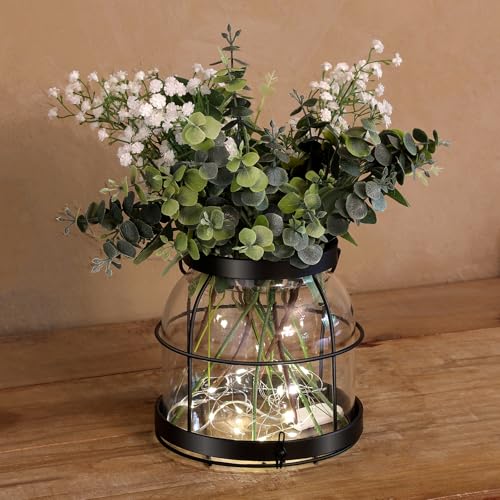 Vintage Glass Vase, Rustic Lantern Decor with Plants Flowers Ligh...