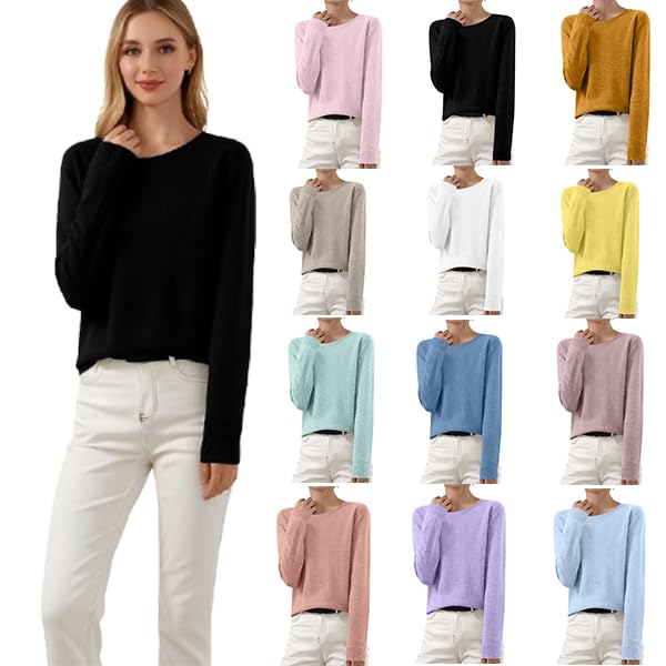 Sweaters for Women Crewneck Long Sleeve Lightweight Sweater Pullover Lightweight Casual Crochet Tops Fall Winter