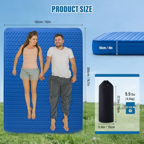 Image of 2 Person Self Inflating Sleeping Pad with Electric Pump - 4 inch Ultra-Thick Memory Foam Camping Pad, Portable Outdoor Air Mattress Sleeping Gear for Adults Tent Car Truck Travel Hiking (Blue)