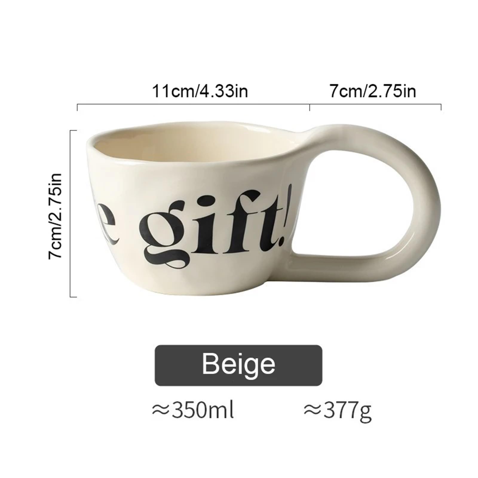 Taza de cerámica de gran capacidad de 350ml, taza de agua for el hogar con orejas grandes pellizcadas a mano, taza de café y leche, par de tazas, 2 uds. Para Boda(Khaki Beige)
