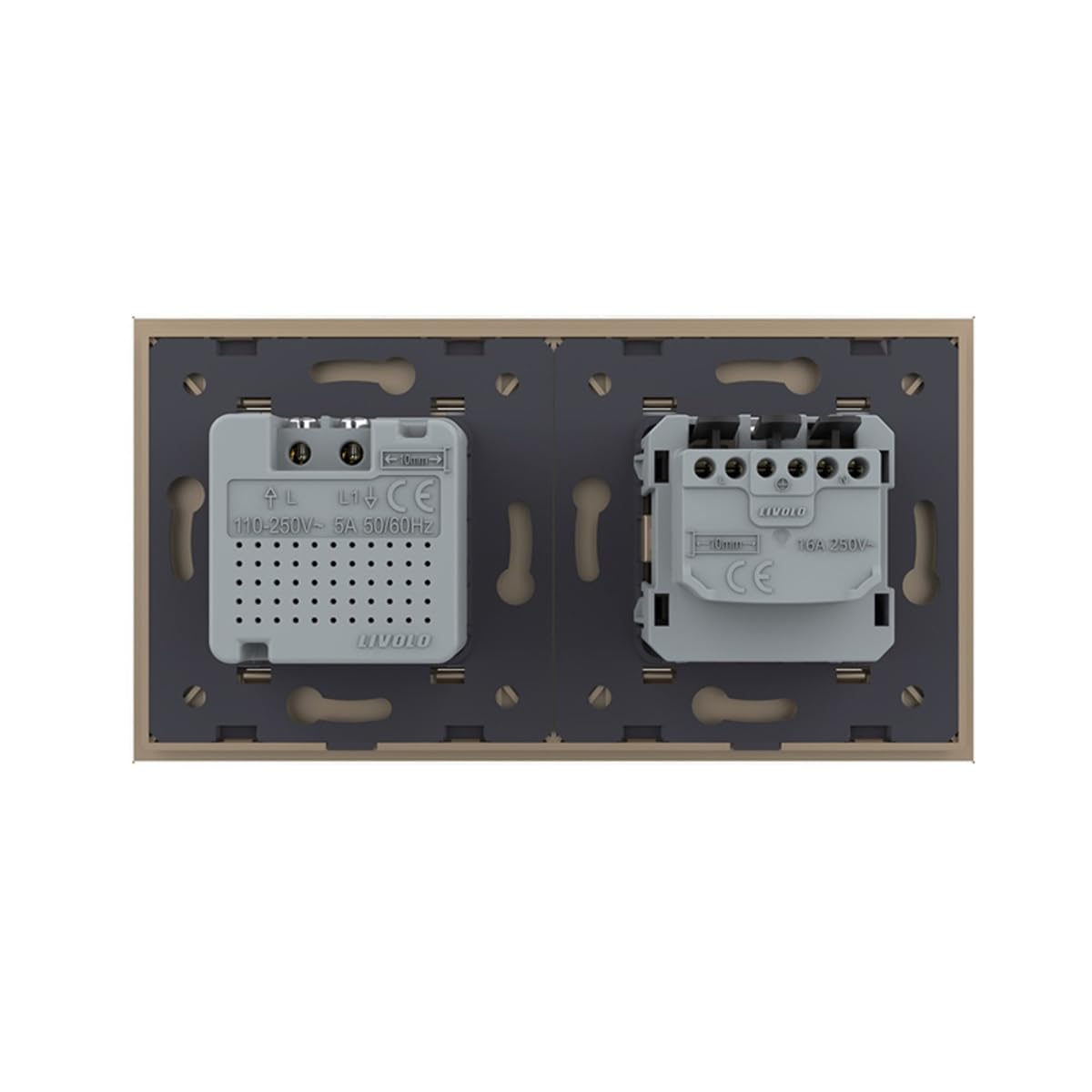 Livolo Steckdose und PIR Bewegungsmelder Sensor mit Touchschalter EIN/Aus automatische Lichtsteuerung bei Bewegung Unterputz Wandmontage Schuko Buchse EU Stecker 2-Fach Glasrahmen