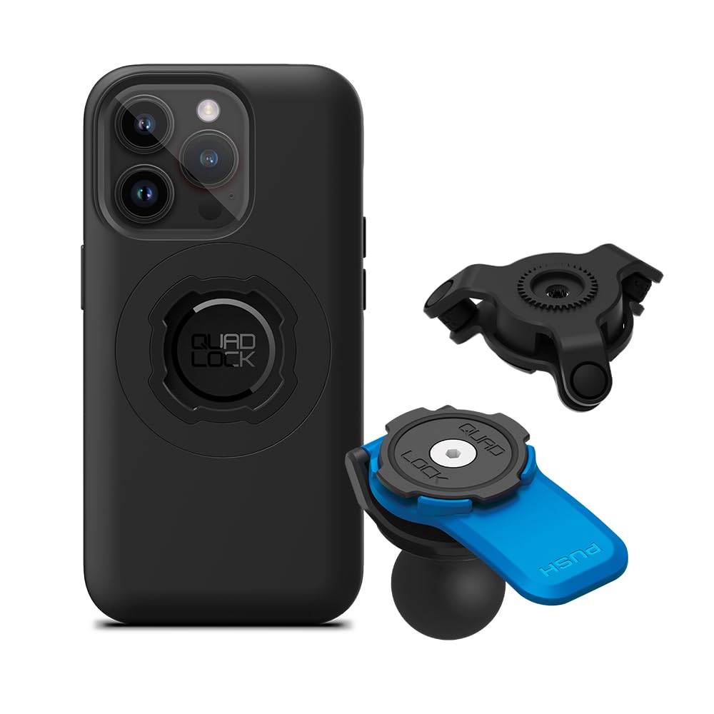 Quad Lock 1" Ball Adaptor for Motorcycle Phone Mount with Vibration Dampener and MAG Phone Case for iPhone 14 Pro