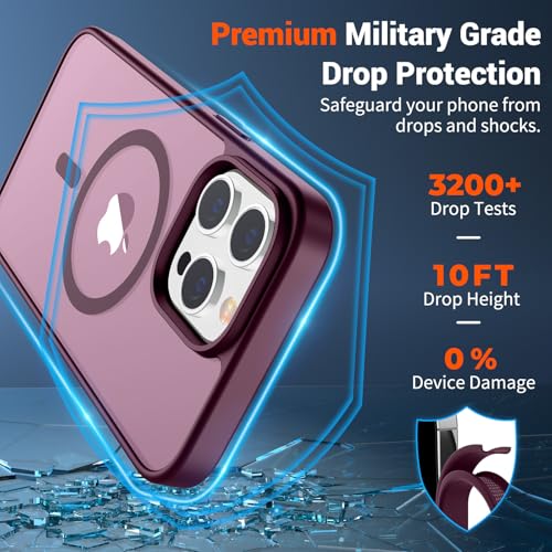 Image of SUPFINE Magnetic for iPhone 14 Pro Case (Compatible with MagSafe) (Military Grade Drop Protection) Slim Translucent Matte Shockproof with Anti-Fingerprint Phone Case,Wine Red