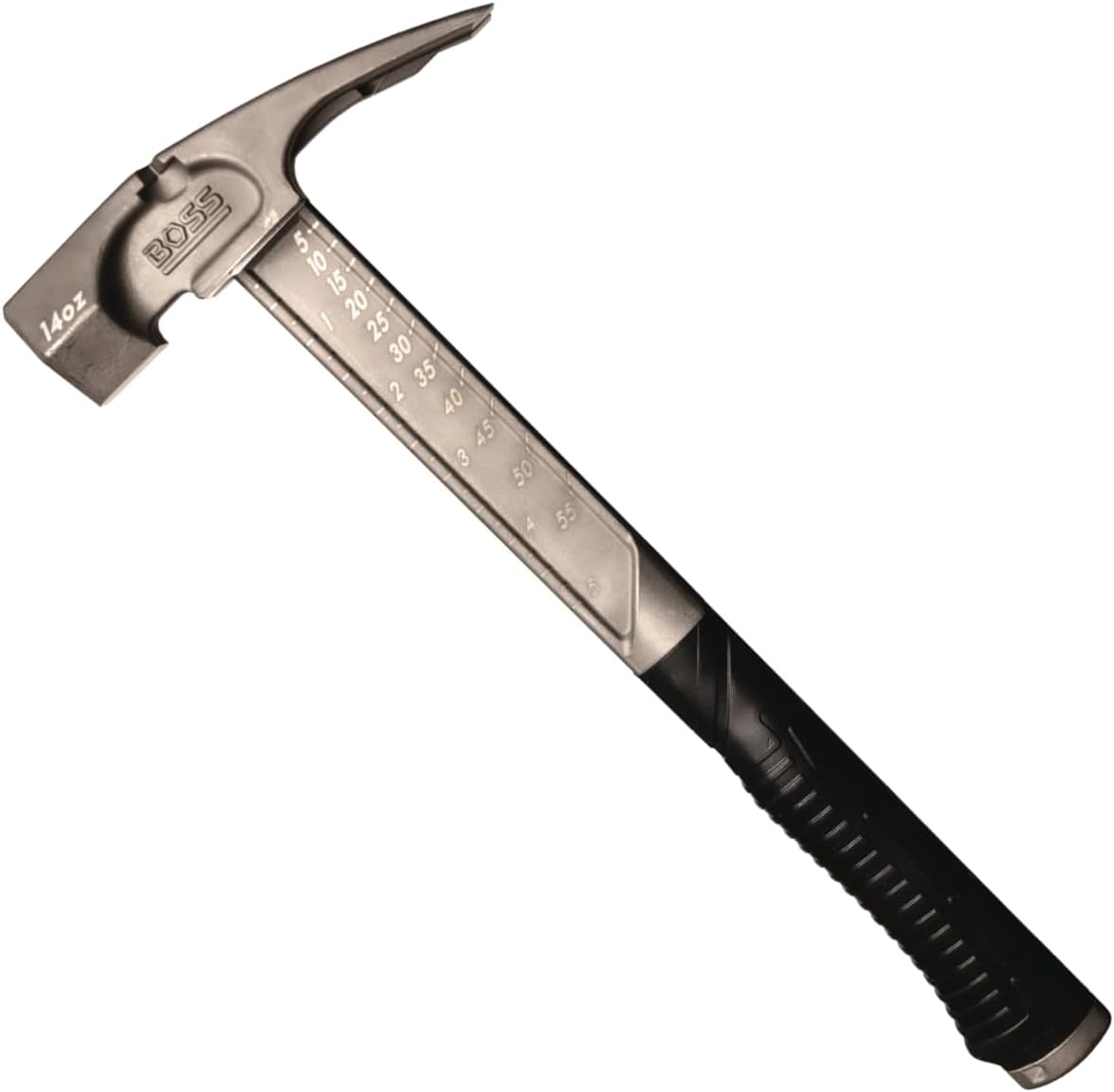 Boss Hammer 14 oz. Pro Series Titanium Hammer with Over-Molded No-Slip Rubber Grip - Construction Grade, Dual Side Nail Pullers, Smooth Face - Made in the USA - BH14TIS
