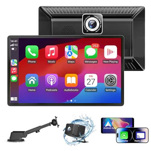 9 Inch Wireless Car Stereo With Apple Carplay & Android Auto, 2K Touchscreen Dash Cam, 1080P Backup Camera, Gps Navigation, Siri Voice Control, Car Play Screen, Mirror Link, Aux/Fm, Plug & Play