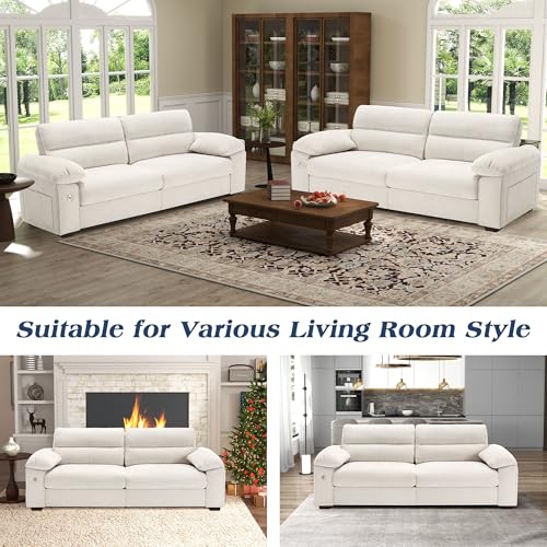 Image of WorthFurni Sofas for Living Room, Chenille Pillow-Armrest Loveseat Couch Set, Small Sofa, 3 Seater Sofa, USB Charging, Removable Sofa Cover, Solid Wood Frame, Easy to Install (90.5 inch, Beige)