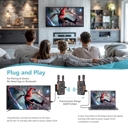 image for BovBox Wireless HDMI Transmitter and Receiver 4K: Plug&Play HDMI Wirel