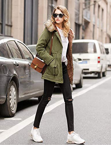 Beyove Women's Winter Thicken Coat Pockets Warm Hooded Jacket Waistline with Drawstring, Army Green Large