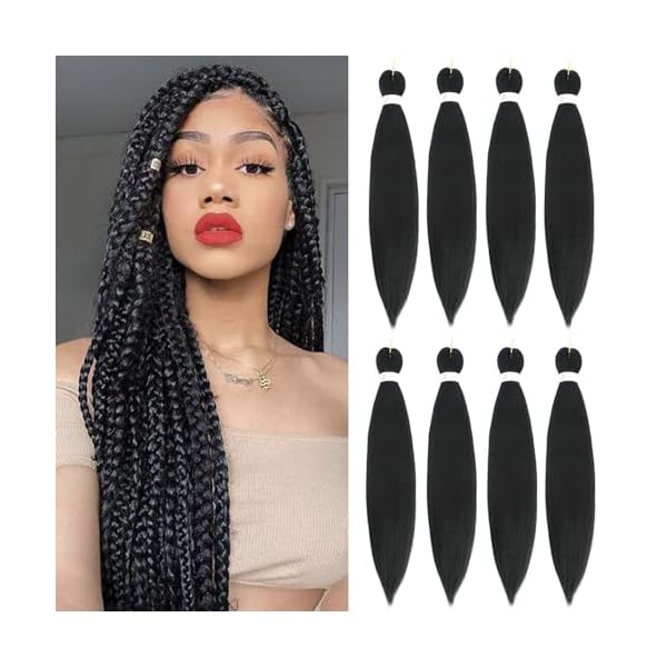 Braiding Hair Pre Stretched 30 Inch 8 Packs Long Braiding Hair Extension Pre Stretched Braiding Hair Professional Synthetic Hair For Braiding Crochet Twist Braids Soft Yaki Texture(30″, 1B-8P)