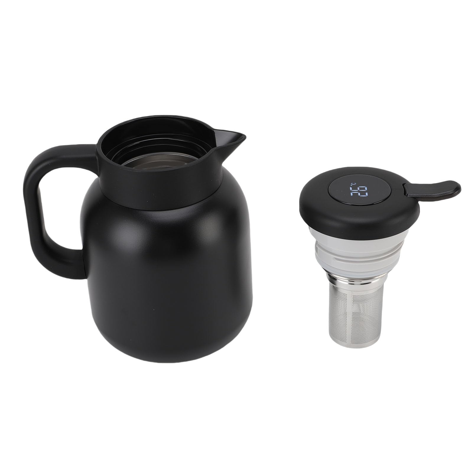 Dispensador de Acero Inoxidable Al Vacío 1500ml con Infusor de Malla Fina y Pantalla de Temperatura para Café Té Bebida Caliente Retención de Calor 24 Horas (BLACK)