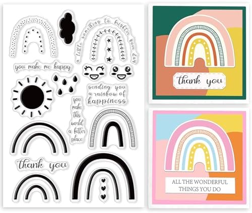ORIGACH Rainbow Clear Stamp for Card Making Clouds Sun Raindrop Transparent Silicone Stamps for DIY Scrapbooking Journaling Photo Album Crafts Suppplies