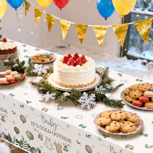 Image of Plastic Disposable Table Cover - 3 Pcs Winter Sweater Balloon Disposable Plastic Rectangle Table Cloth Baby Shower Birthday School Party Favors Classroom Decoration Supplies Games Activities