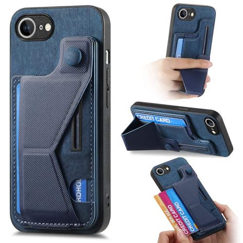 COQUE Funda para Apple iPhone 16e, con riel Deslizante y Soporte, diseño de Ranura para Tarjetas de Cuero Retro, Funda para teléfono a Prueba de Golpes, Funda para Apple iPhone 16e-Azul