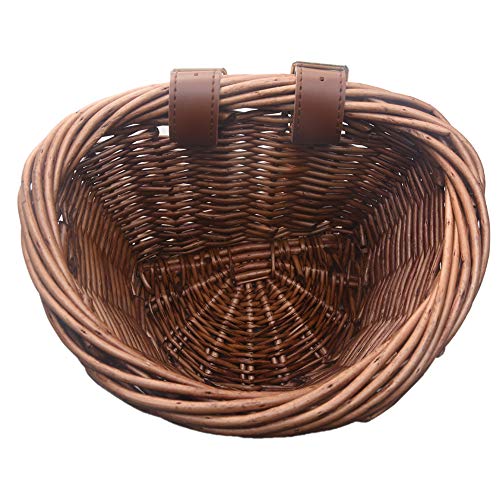 image for Bever0 Kids Wicker Bicycle Basket,Front Handle Children Bike Basket,Ha