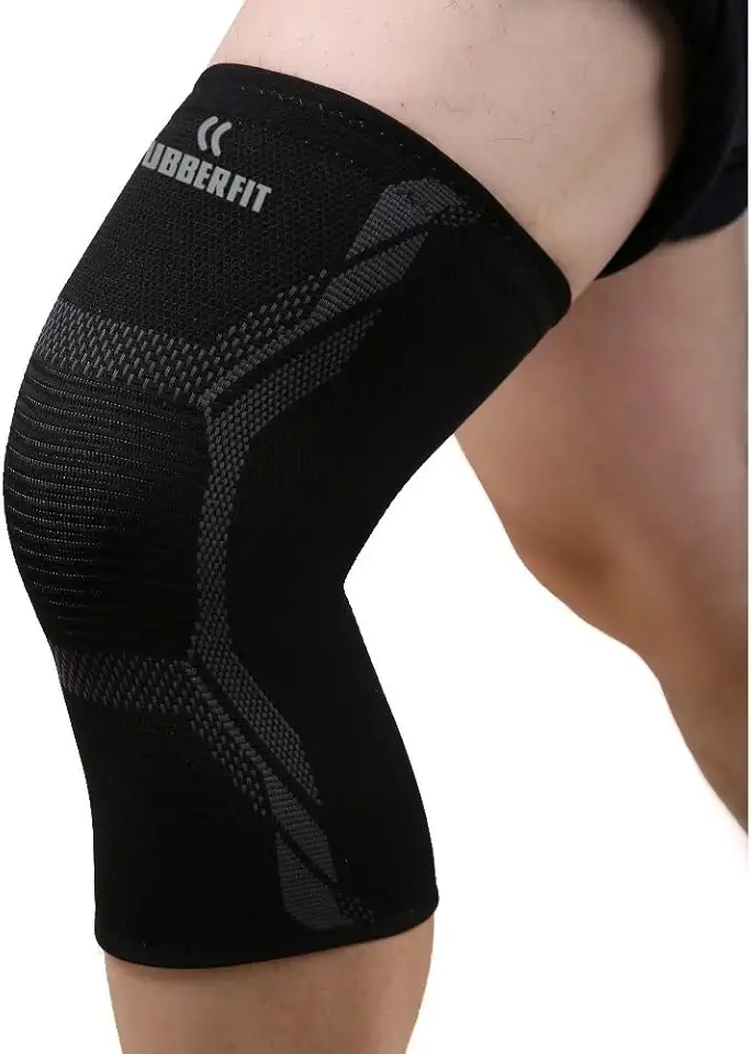 Joelheira de Compressão Profissional Armor para Academia Crossfit Musculação Corrida Bike Volei Basquete - Para proteção e recuperação do joelho (G, Preto), Rubber Fit