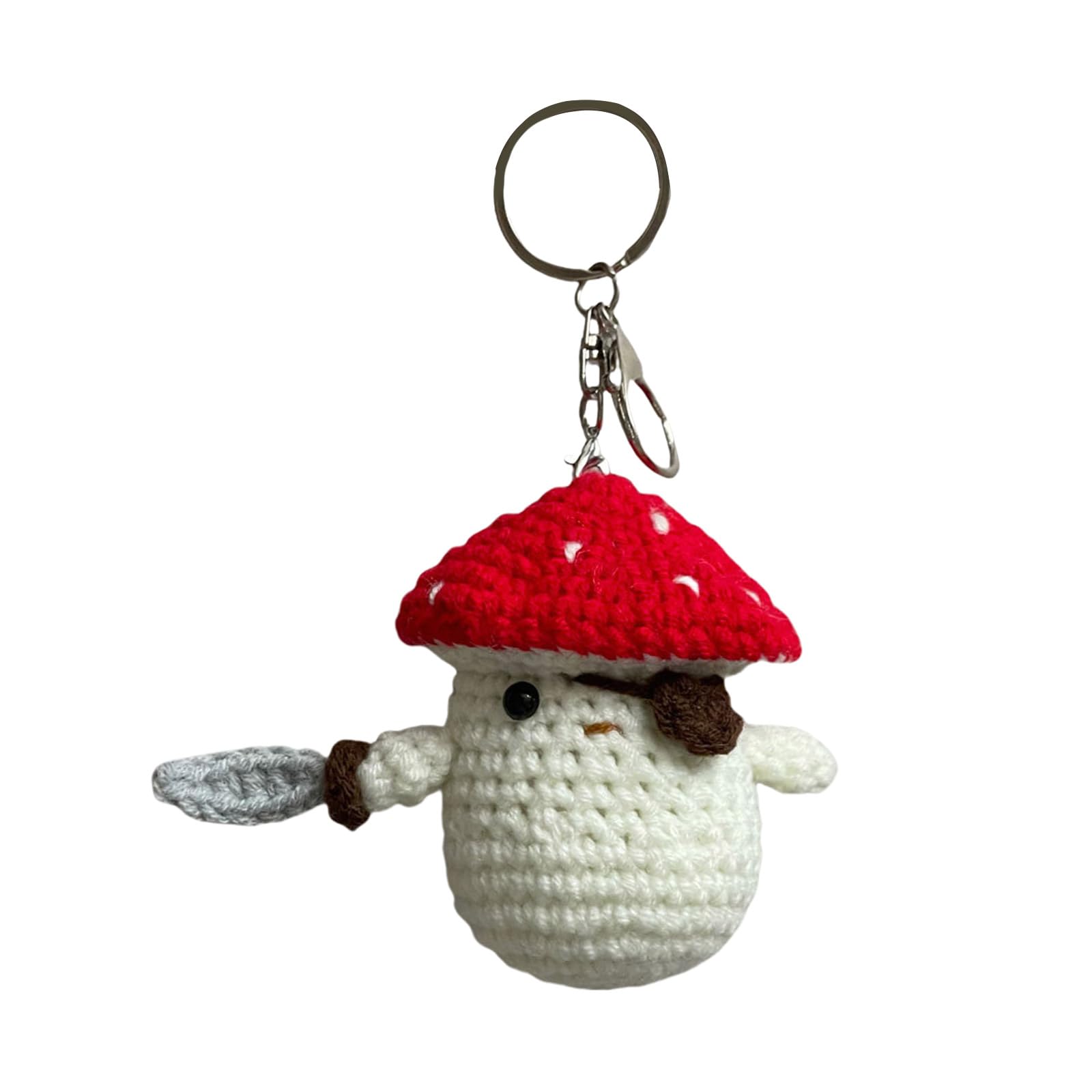 Bhfyob Red Pirate Mushroom Pendant Keychain For Decoration Handmade Crochet Dolls Keyring Bag Accessories For Craft Enthusiasts