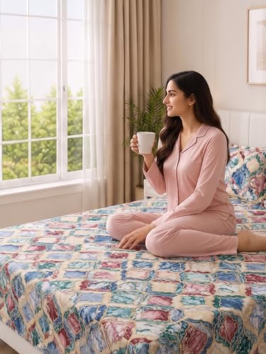 Image of Mafatlal 130 GSM Pearl Single Size Bedsheet with 1 Pillow Cover | 60 x 90 Inches | Premium Soft Microfiber Fabric | Breathable, Lightweight, Fade Resistant, Easy Care Bedding Set | Multicolor.