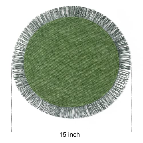 Funwheat Burlap Round Braided Placemats Set Of 12 For Dining Tables 15 Inch Heat Resistant Jute Table Mats Farmhouse Woven Fabric Natural Place Mats For Christmas Decoration With Tassel(Garden Green) #TOP1