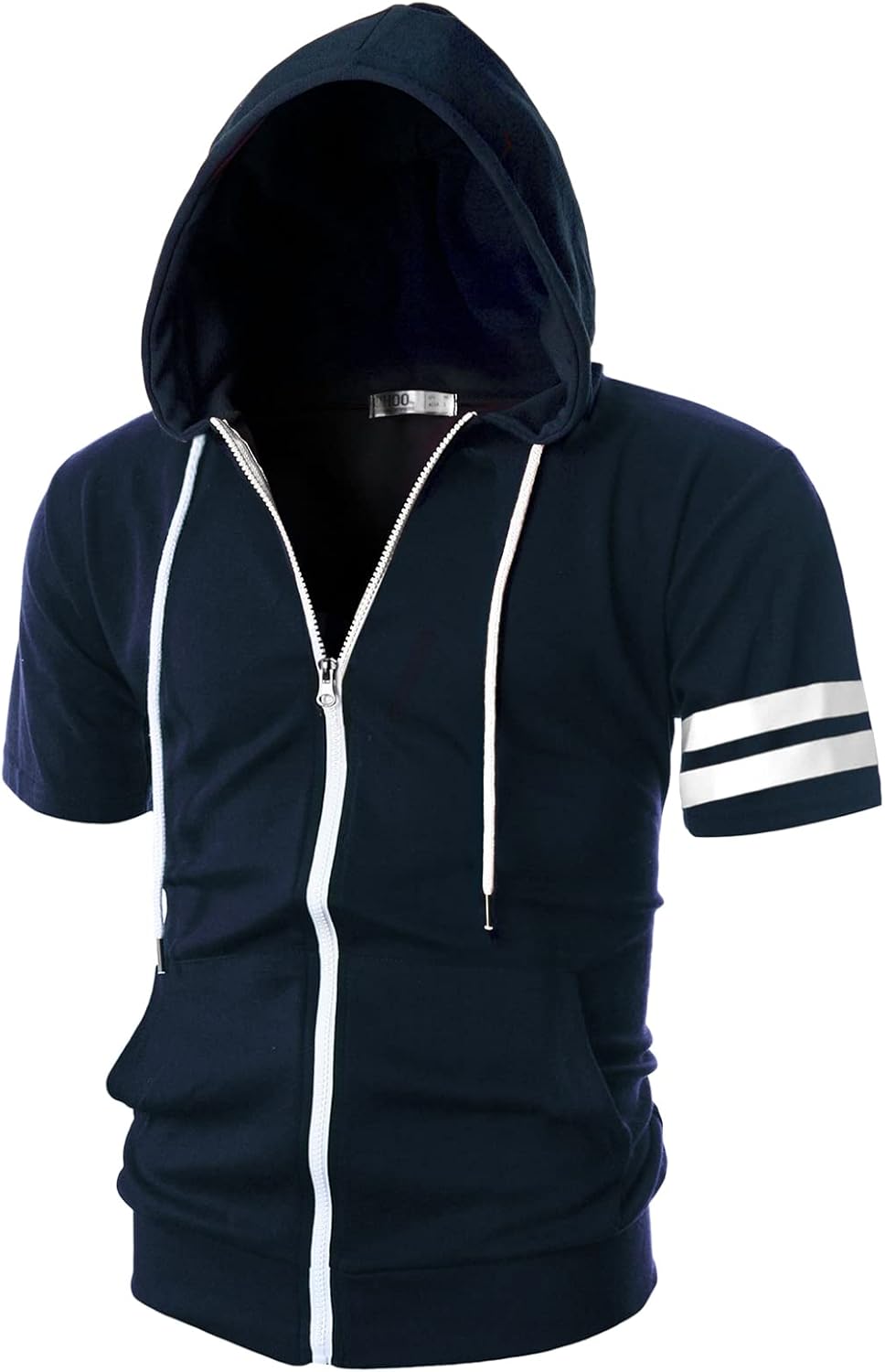 Ohoo Mens Slim Fit Lightweight Pinstripe Zip Up Hoodie with Pockets Long Sleeve Full-Zip Hooded Sweatshirt