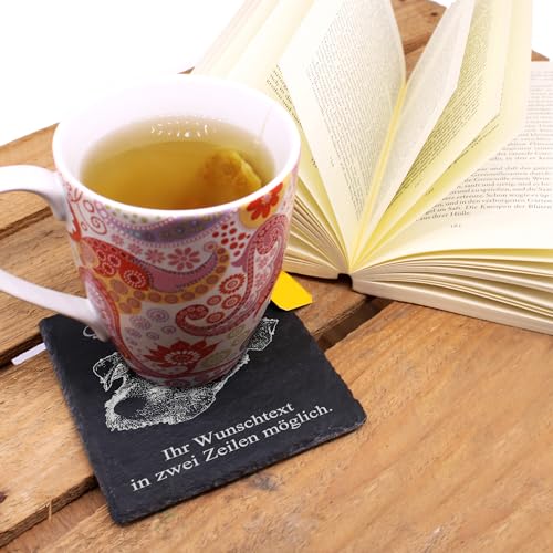 Deko Schiefer Untersetzer personalisiert Kromfohrländer - Für Dich - 11x11cm Schwarz Bierdeckel Tischdeko Bieruntersetzer Weinuntersetzer