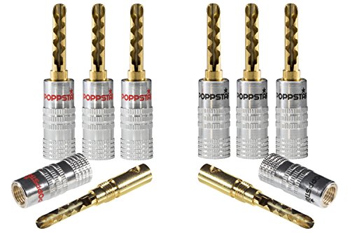 POPPSTAR 8x Fiche banane de haute qualité avec trou transversal, pour câble de haut-parleur (jusqu'à 6 mm²), haut-parleurs, récepteurs, 24k contacts...