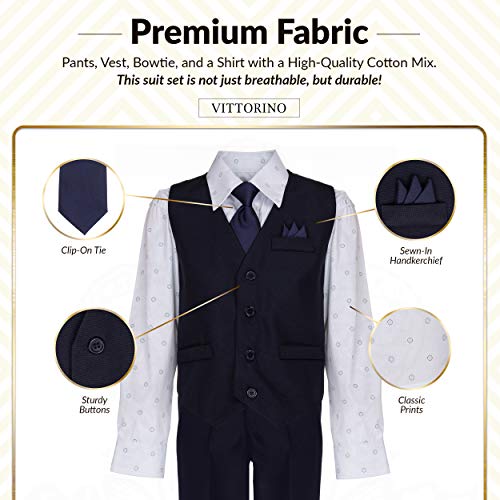 Image of Vittorino Boys 4 Piece Suit Set with Vest, Dress Shirt, Bow Tie, Pants & Pocket Square | Big & Little Kids Formal Apparel