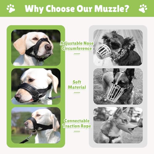 Maulkorb Mittlere/für Große Hunde,Fressschutz Hund, Verstellbarer Maulkorb aus Leder,Anti-Kau-Mundschutz für Hunde,Einstellbarer Mundumfang (L)