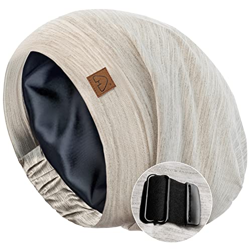Hat Hut 100% Mulberry Silk Lined Sleep Cap Pure Silk Bonnet for Curly Hair Wrap Bonnet for Sleeping Silk Lined Slouchy Beanie (Oatmeal)