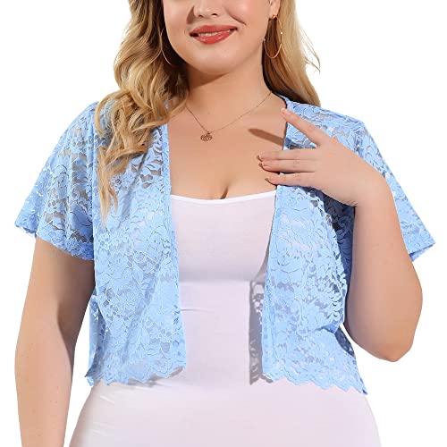 Image of Agnes Orinda Plus Size Bolero Shrugs for Women Lightweight Open Front Short Sleeve Cropped Lace Cardigan 4X Light Blue