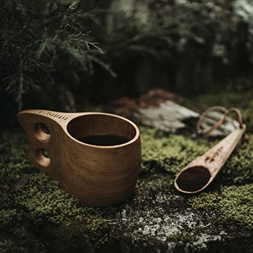 Soa Co - Big 13Oz (385Ml) Nordic Style Kuksa Handcrafted Real Wood Camping Cup Wooden Outdoor Coffee Mug With Paracord & Leather Lanyard Crafted Lightweight Durable Hiking Bushcraft, Brown #TOP6