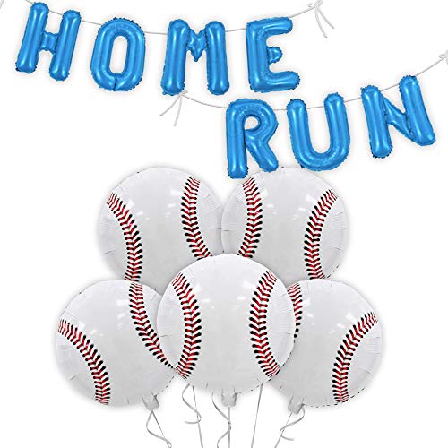OMG Party Factory Baseball Party Supplies | HOME RUN Banner + Baseball Sports Themed Birthday Party Decorations for Boys or Girls | Mylar Foil Balloons Set Including Straw and Ribbon (HOME RUN)