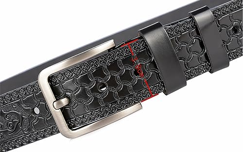 INOGIH Mens Western Floral Engraved Embossed Tooled Genuine Leather Belt - Square Buckle Casual Belt For Daily Decoration3