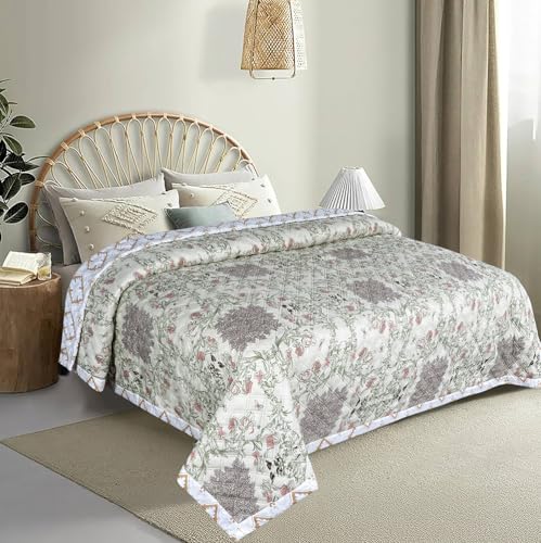 Image of VAS COLLECTIONS Ultrasonic Quilted AC Blanket | 280 TC Super Soft All-Season Comforter | Lightweight King Size Bedcover /Rajaai /Bedspread for Double Bed (220 x 230 cm, Purple, Green & Red)