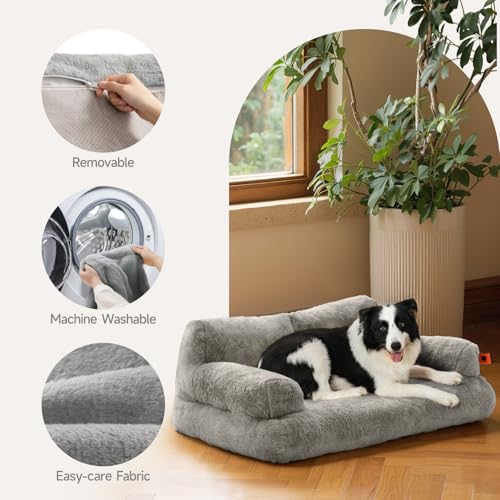 MEWOOFUN Katzenbett, Flauschig und weich Katzensofa Katzencouchbett für mittlere und kleine Hunde/Katzen, süßes Katzenbett mit Rutschfester Unterseite (Grau, L)