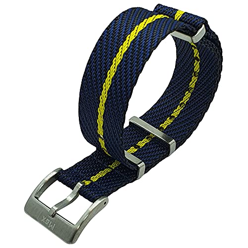 Image of Max Nylon NATO Watch Strap Seat Belt Brushed Stainless Steel Buckle Replacement Watch Band for Men Women 20mm 22mm Colour Options (20mm, Navy Blue/Black/Yellow)