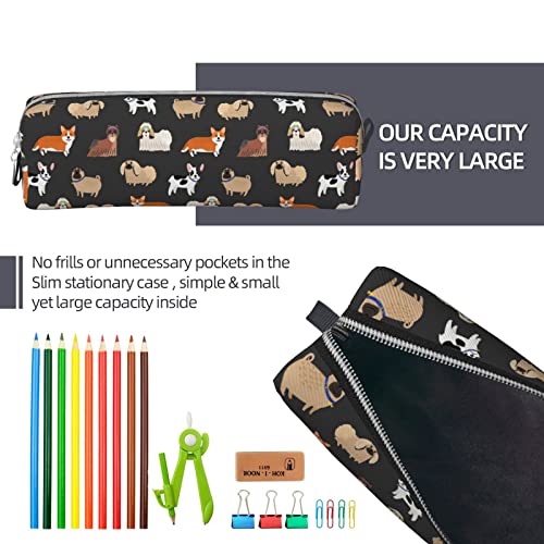 Qicenit Cute Dog Pencil Case For Audlts Simple Pencil Pouch Pu Leather Durable Pen Carrying Cases With Smooth Zipper Lightweight For Office #TOP6