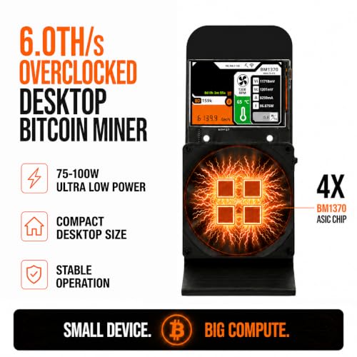4.8- 6TH/s Solo Bitcoin Miner Black with 4×BM1370 ASIC Chip, Open Source