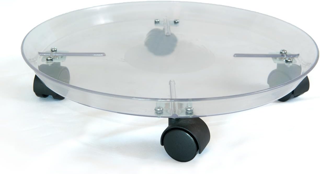 KECO 14" Clear Round Rolling Plastic Plant Saucer/Caddy - Crack and Break Resistant Heavy Plastic