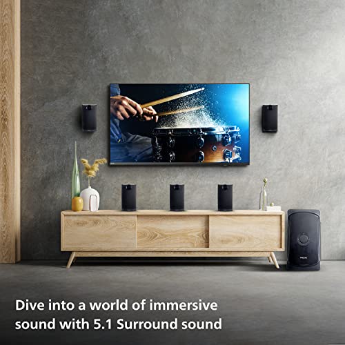 Image of Philips Audio TAV7587 5.1 Channel 100W Bluetooth Multimedia Speaker System with 5x15W Satellite Speakers, Multi-Connectivity Option with Supporting USB, AUX, FM & Remote Control (Black)